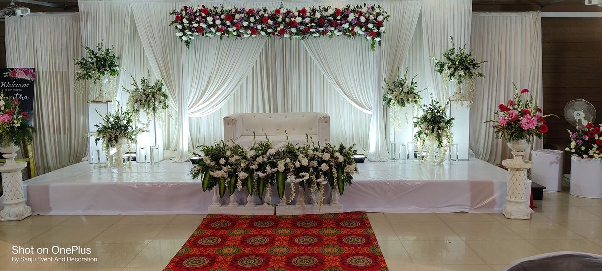 Romantic Peach Floral Reception Stage Decor