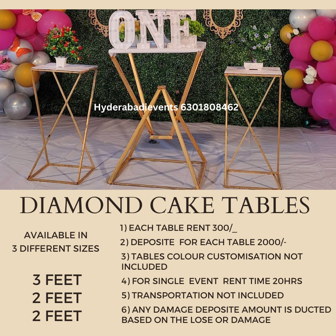 3 Diamond Tables For Rent Available In Three Different Sizes