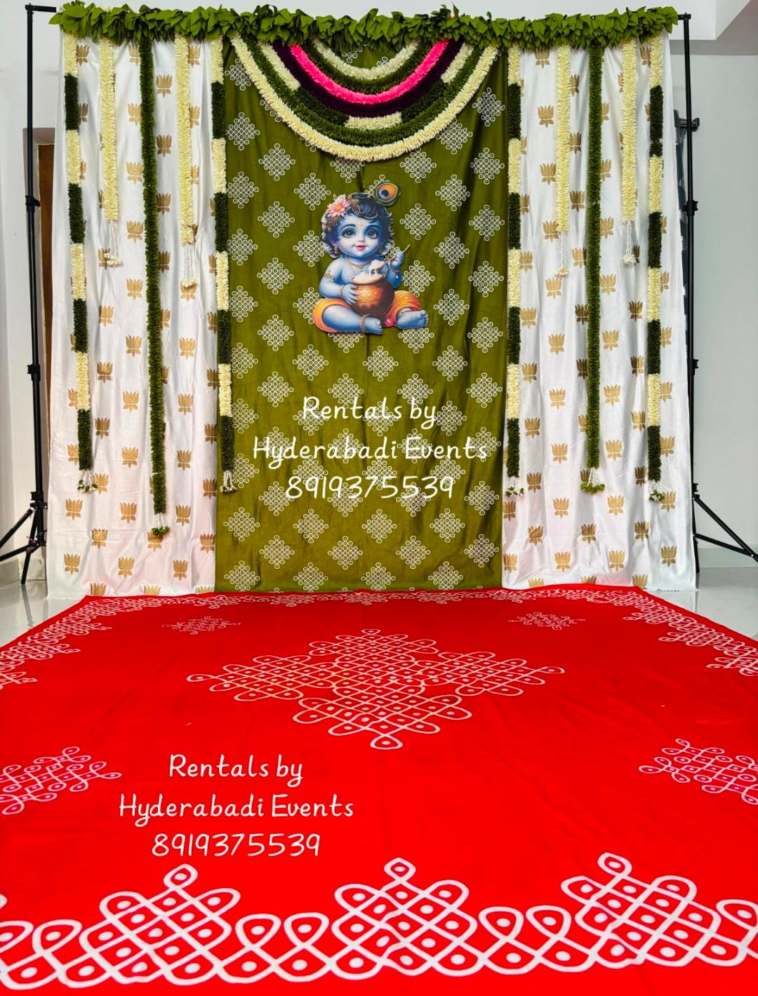 Krishna Theme Floral Backdrop Rental Hyderabad