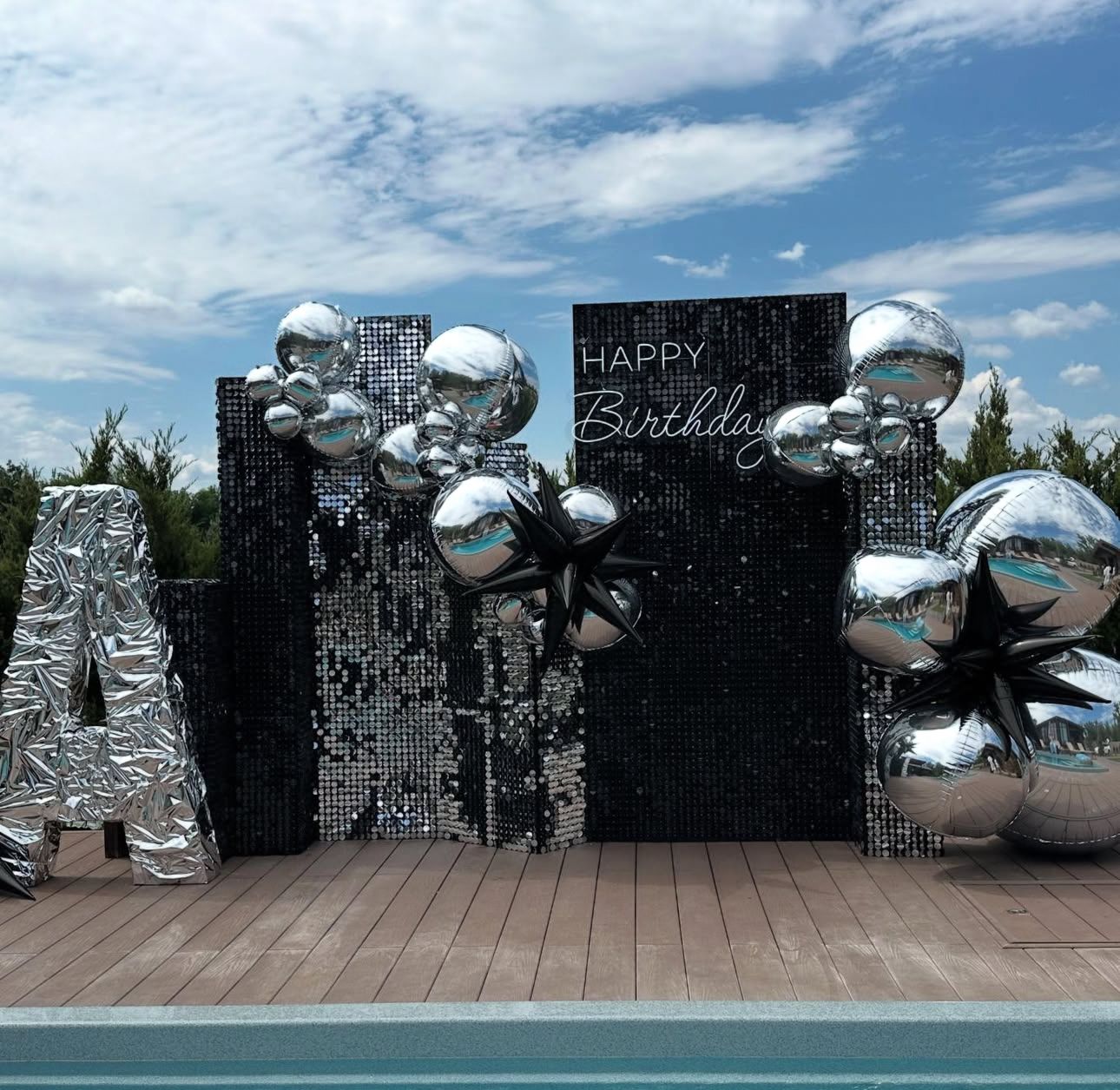 Black and Silver Metallic Birthday Decoration – Luxury Sequin Backdrop