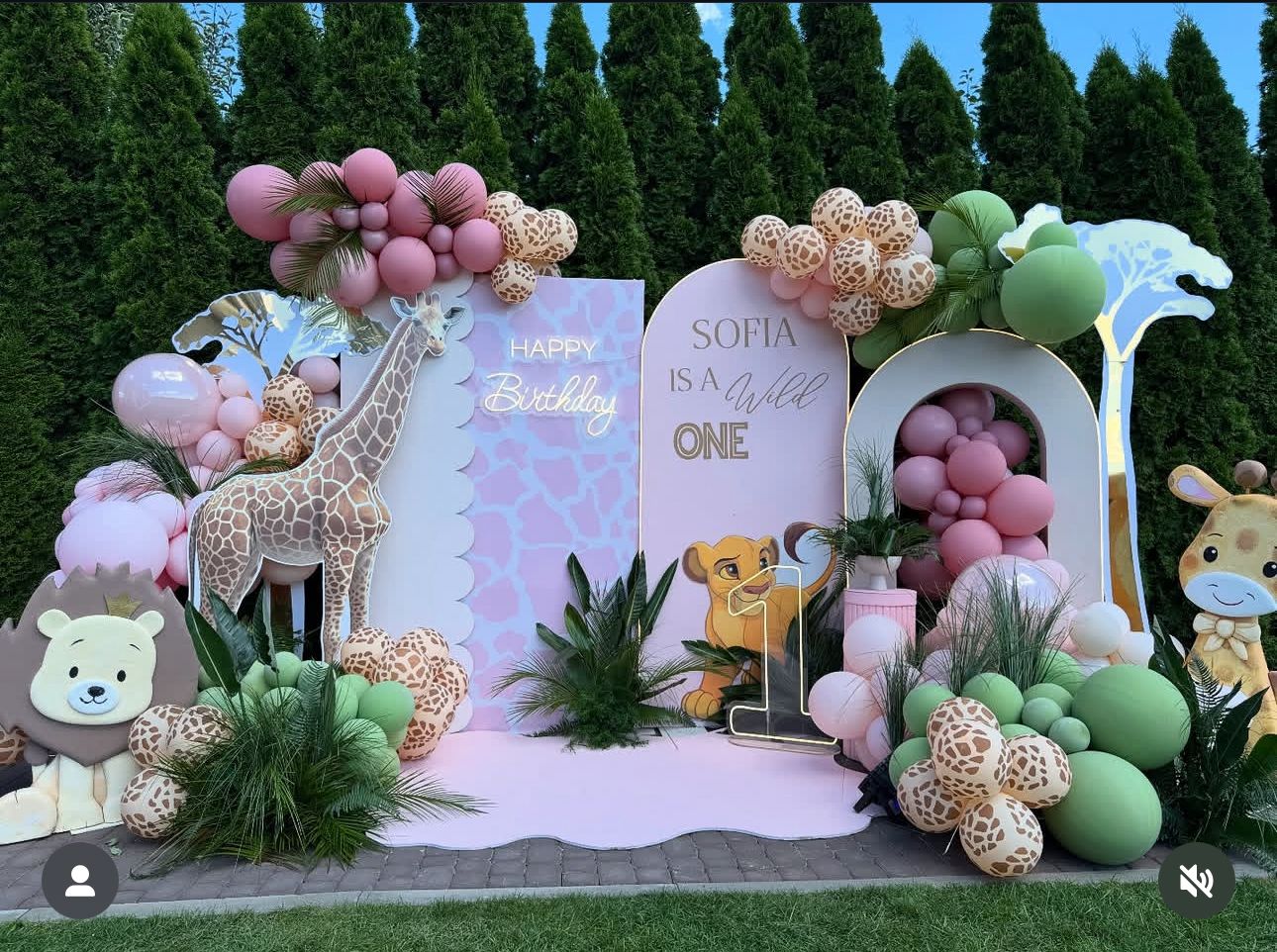 Wild One Safari Theme Balloon Decoration Backdrop for 1st Birthday