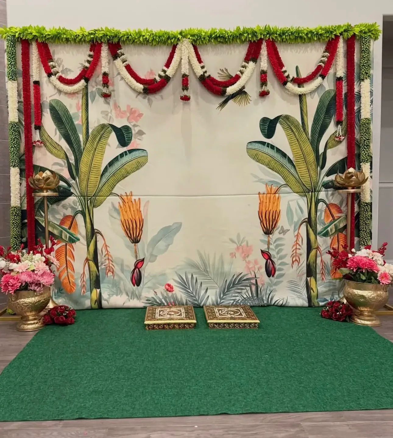 Elegant Floral Banana Leaf Sreemantham Backdrop Decoration