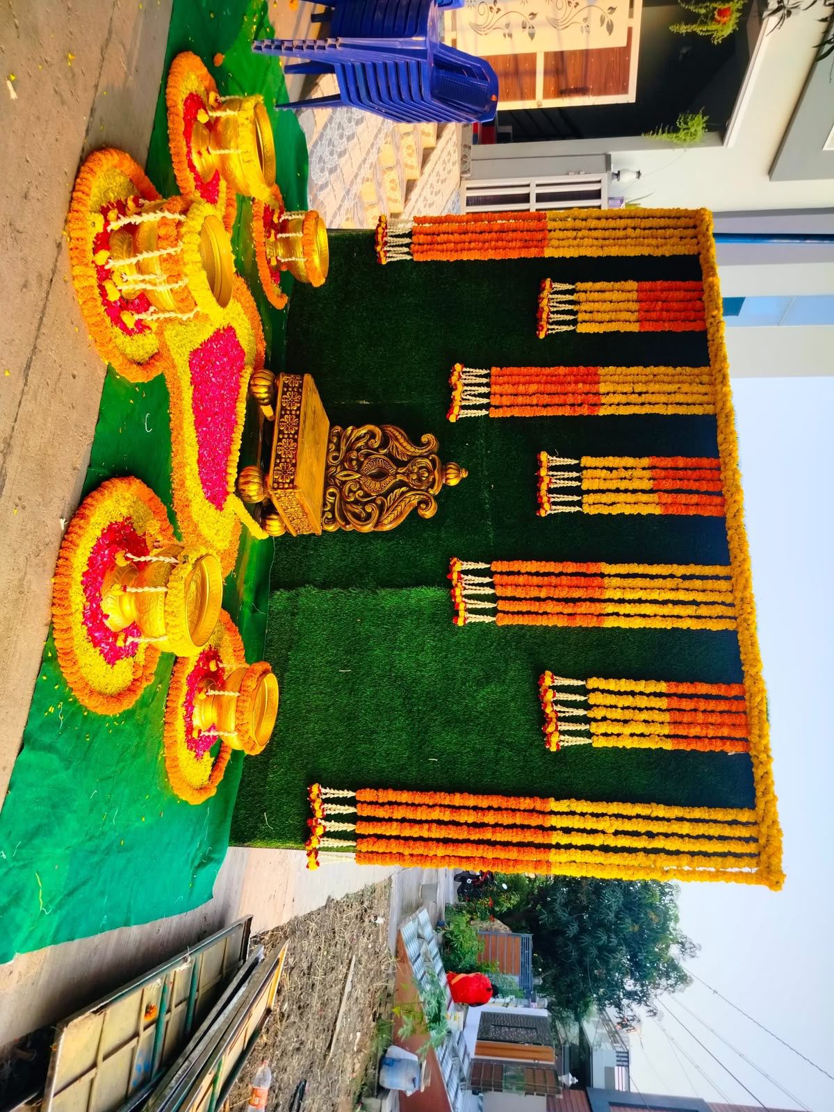 Traditional Haldi Marigold Flower Decoration