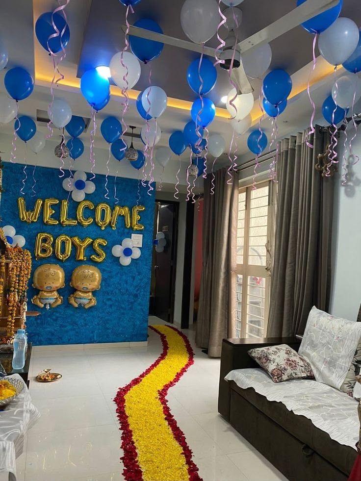 Premium Welcome Baby Boy Home Decoration with Balloon Ceiling