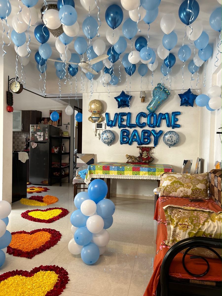 Premium Welcome Baby Boy Home Decoration with Balloon Ceiling