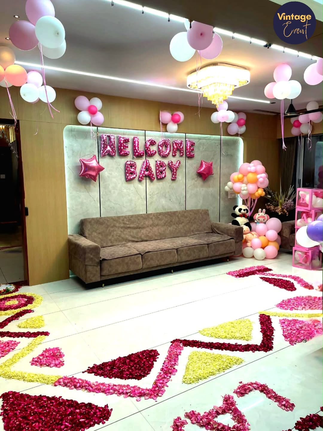 Premium Welcome Baby Girl Balloon Decoration with Ceiling Balloons
