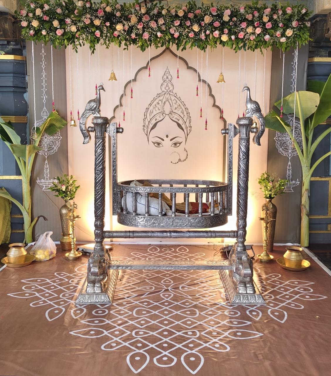 Traditional Silver Jhoola Ceremony Stage