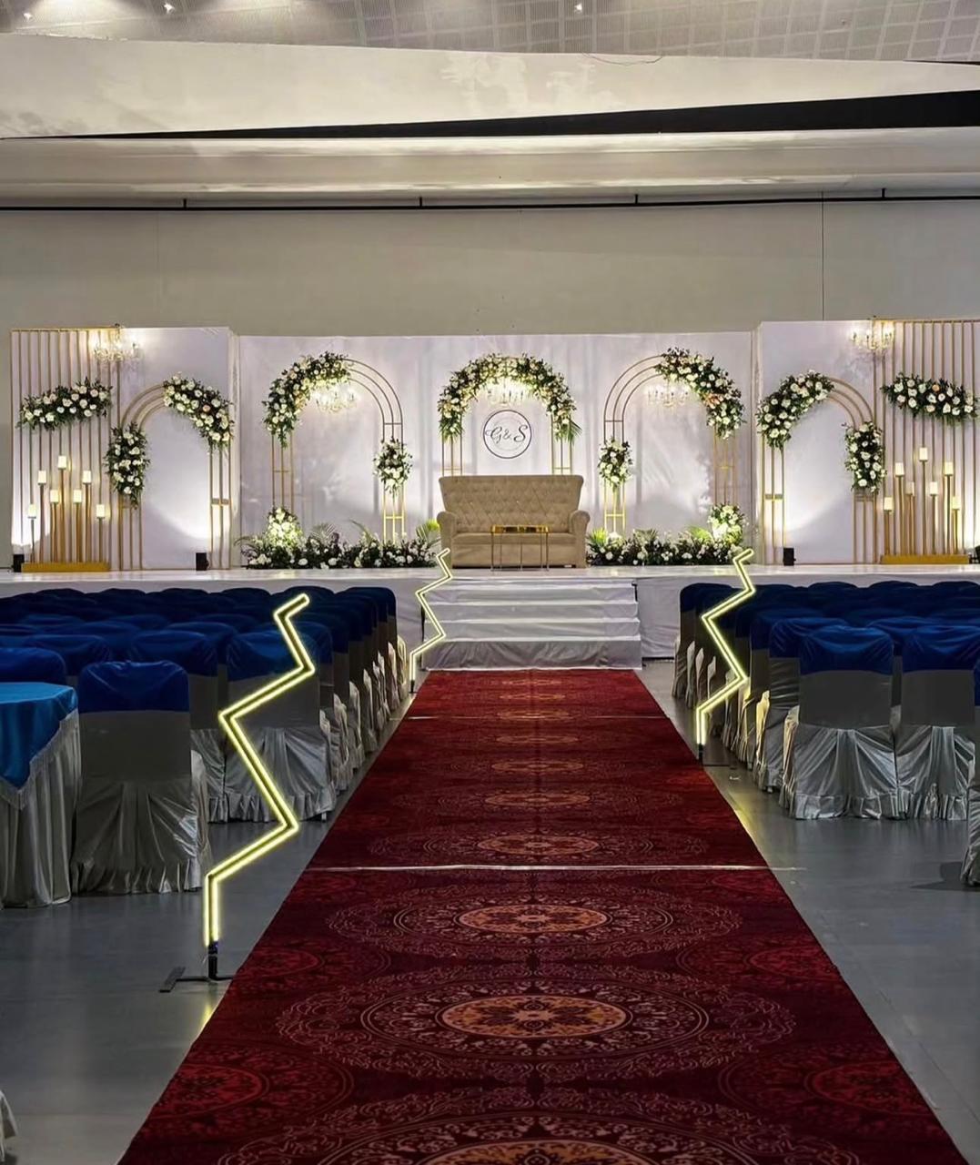 White and Gold Wedding Stage with Entrance Aisle