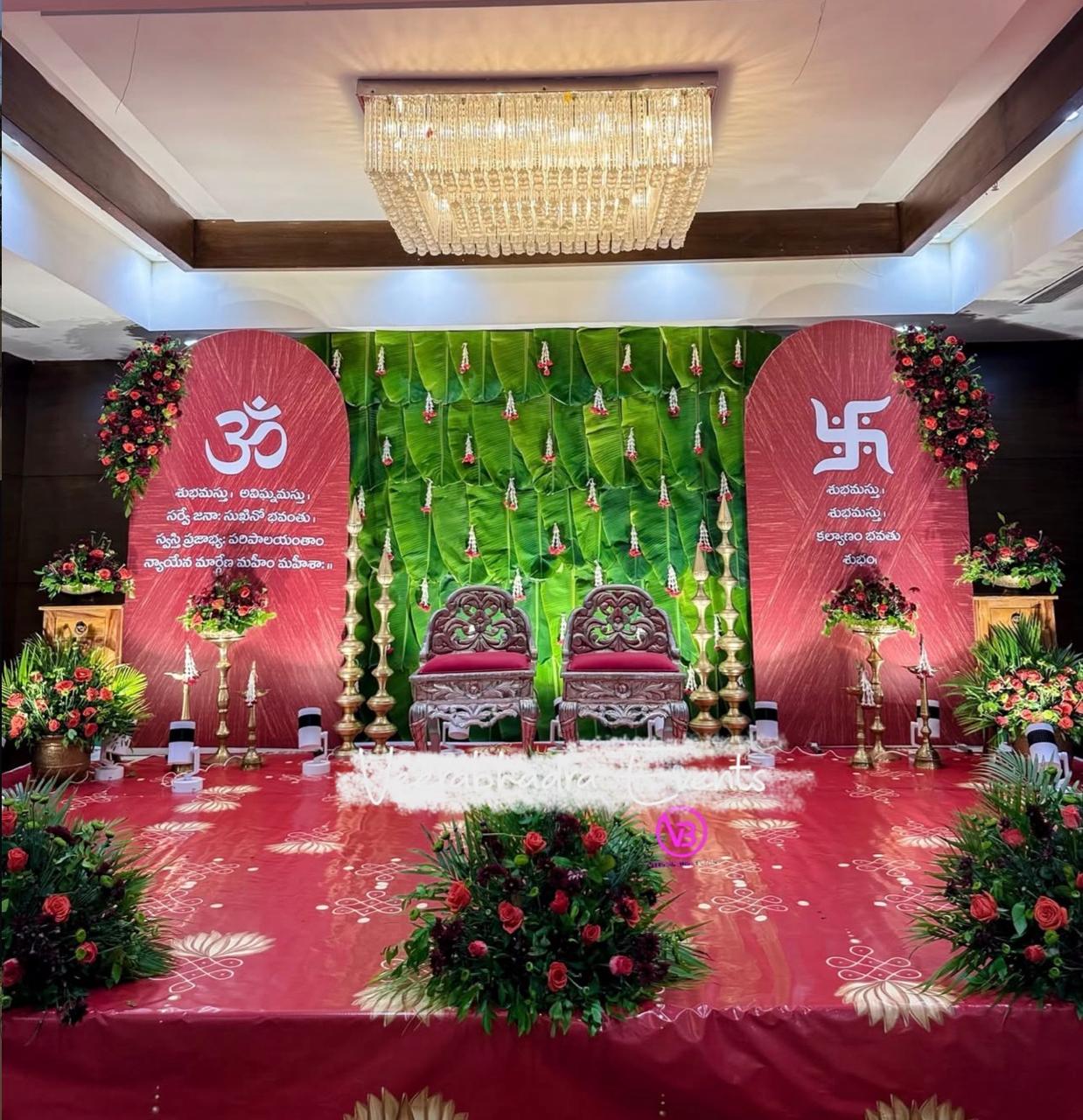 Red and Green Traditional Telugu Function Stage