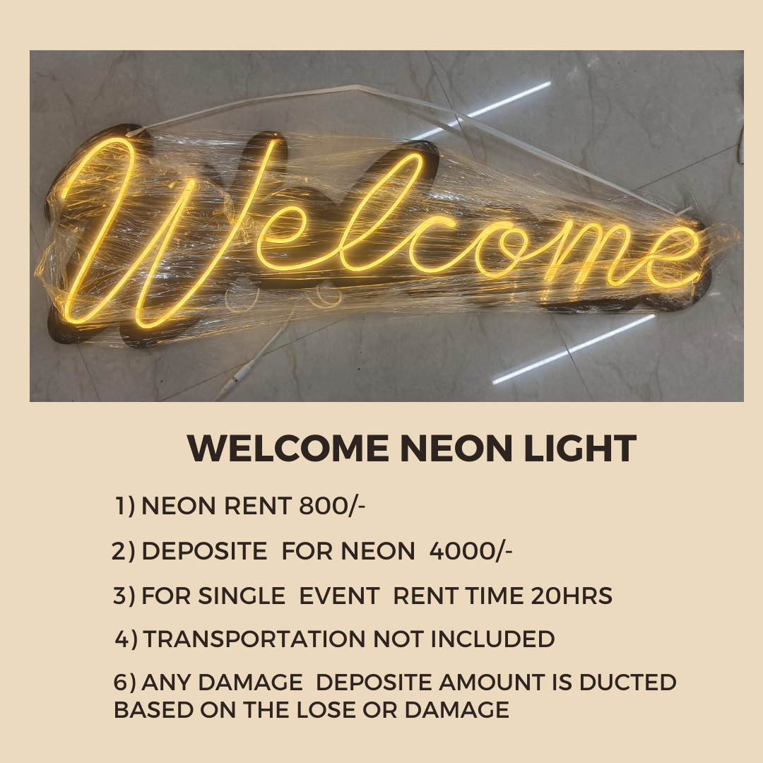 Welcome Neon Light Rent Available